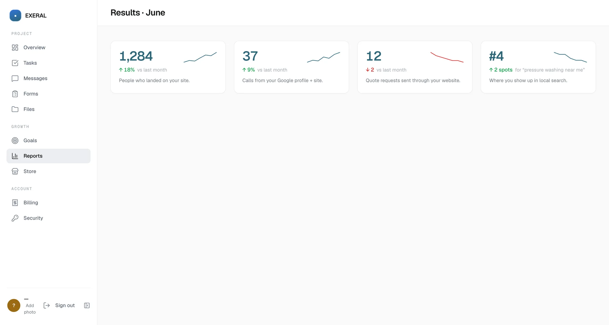 exeral client portal — monthly results report